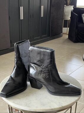 Vince Camuto Black Leather Pointed Ankle Boots